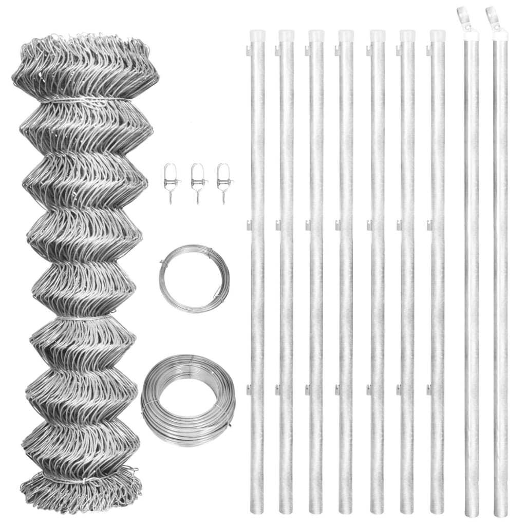 vidaXL Drôtené pletivo+stĺpiky, pozinkovaná oceľ 15x1,25 m, strieborné