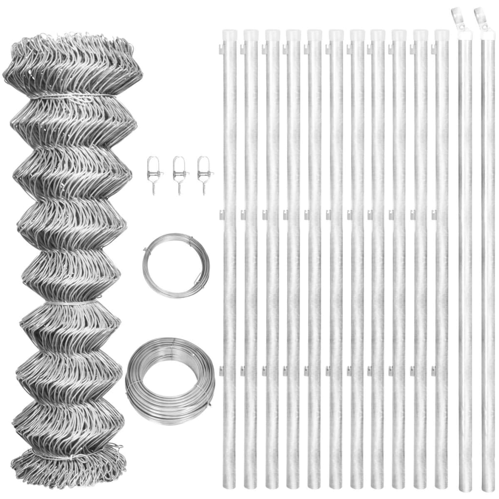 vidaXL Drôtené pletivo+stĺpiky, pozinkovaná oceľ 25x0,8 m, strieborné