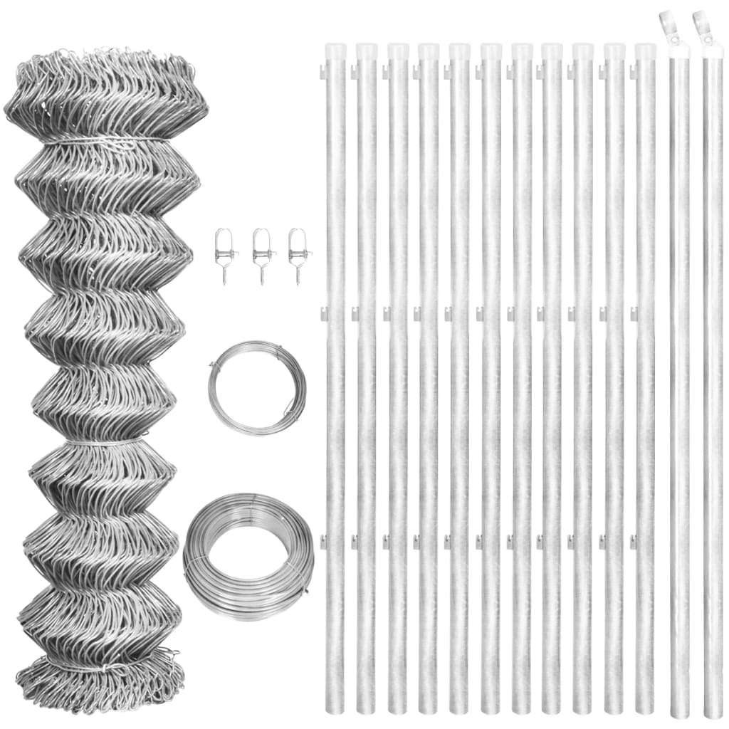 vidaXL Drôtené pletivo+stĺpiky, pozinkovaná oceľ 25x1,25 m, strieborné