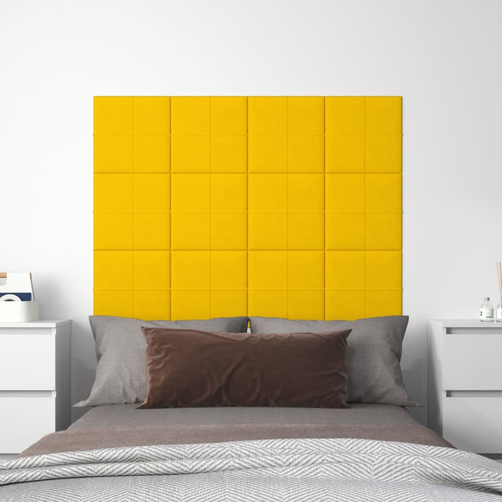 vidaXL Nástenné panely 12 ks žlté 30x30 cm zamatové 1,08 m²