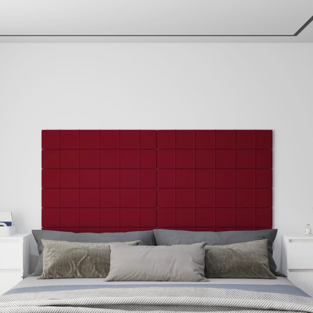 vidaXL Nástenné panely 12 ks vínovo-červené 90x15 cm zamatové 1,62 m²