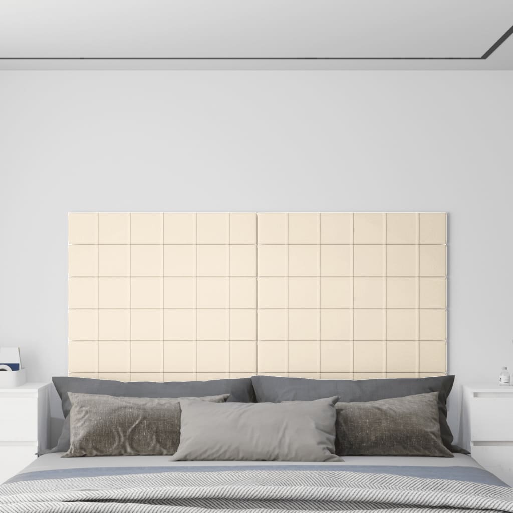 vidaXL Nástenné panely 12 ks krémové 90x15 cm zamat 1,62 m²