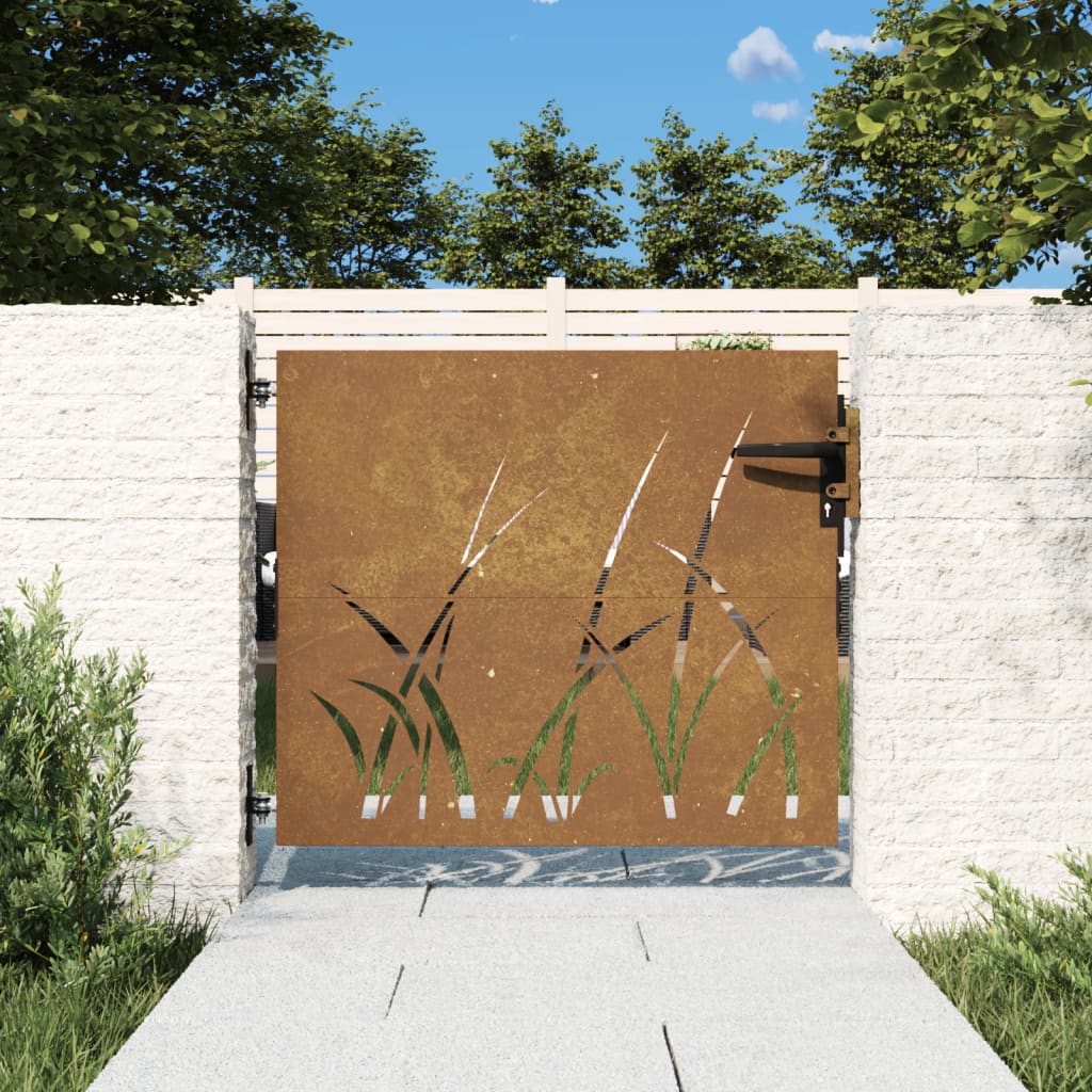 vidaXL Záhradná brána 85x75 cm kortenová oceľ dizajn trávy
