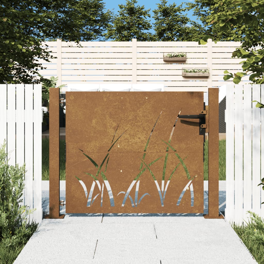vidaXL Záhradná brána 105x80 cm kortenová oceľ dizajn trávy