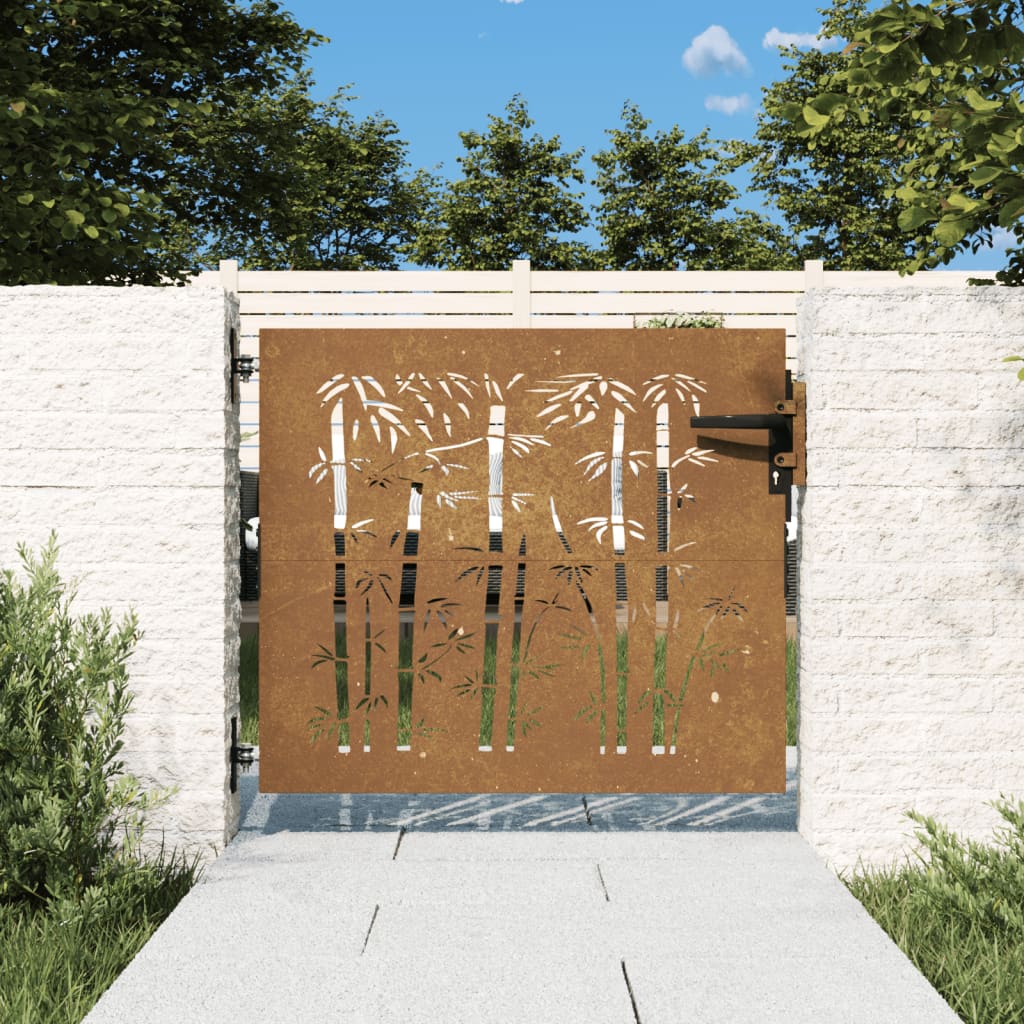 vidaXL Záhradná brána 85x75 cm kortenová oceľ dizajn bambusu