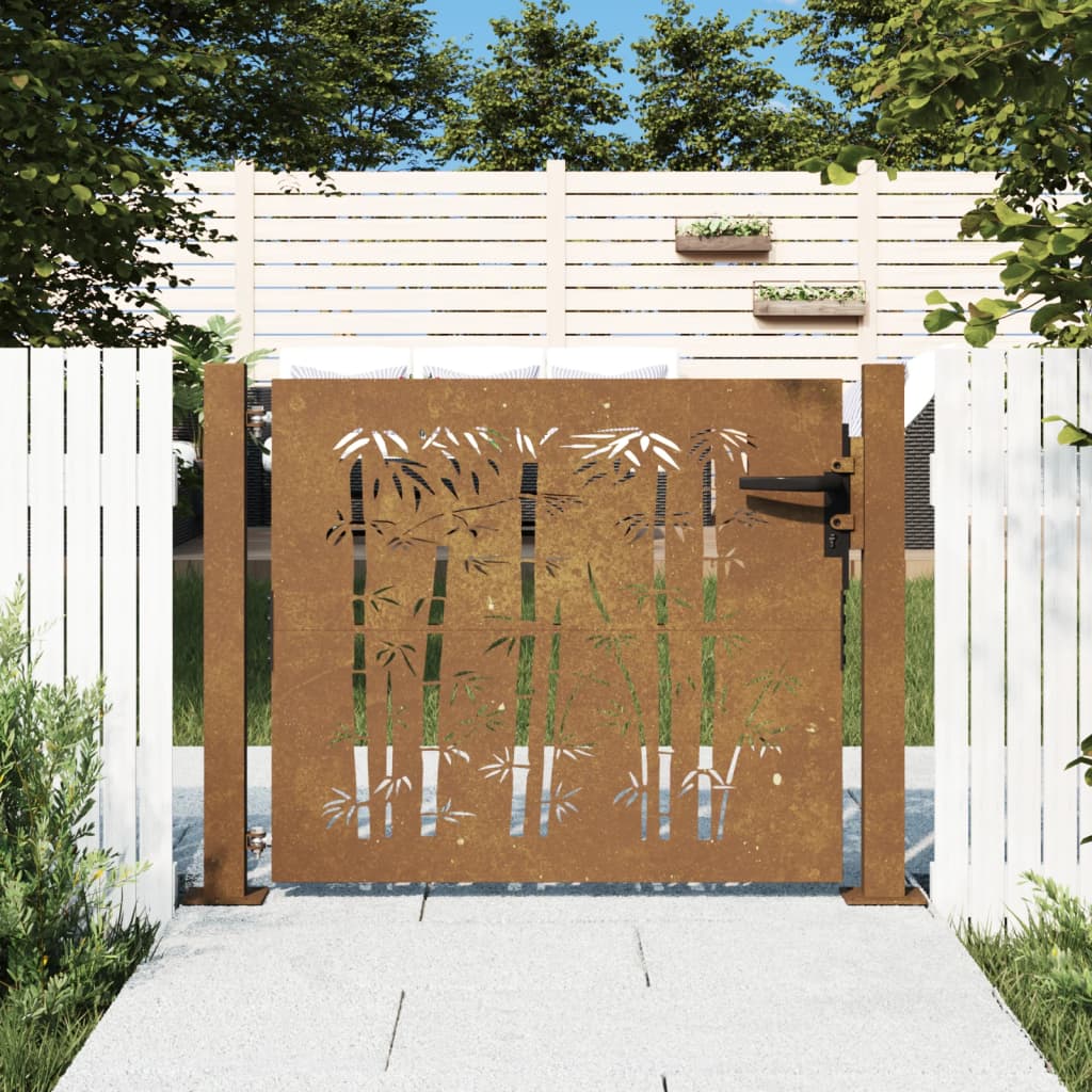 vidaXL Záhradná brána 105x80 cm kortenová oceľ dizajn bambusu