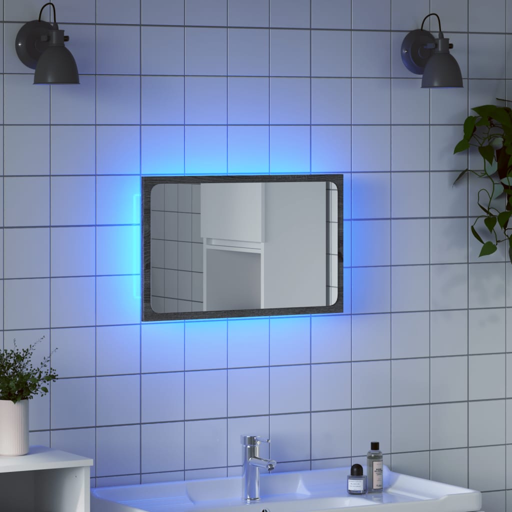 vidaXL LED kúpeľňové zrkadlo sivé sonoma 60x8,5x38 cm kompozitné drevo